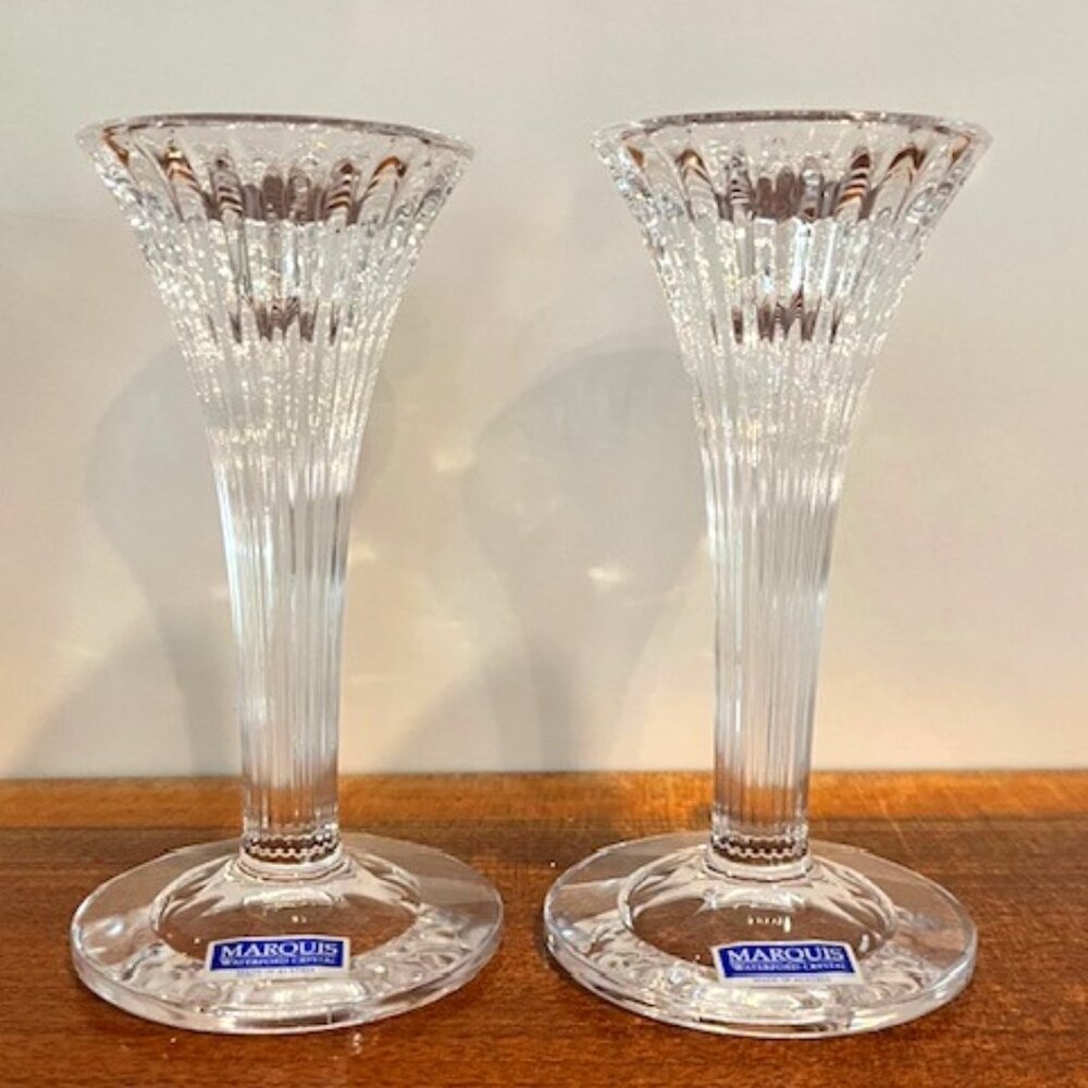 Pair of Marquis by Waterford Crystal Corinth 6" Candlesticks Candle Holders